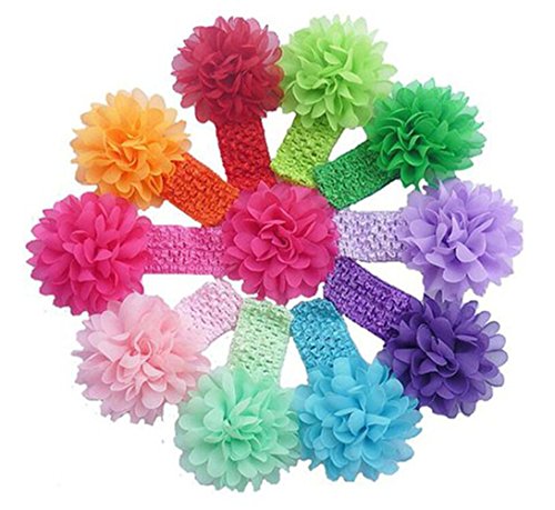 CuteOn 10 pack Bambino Barrettes Elastici Neonate fascia del fiore fiocco in chiffon di capelli