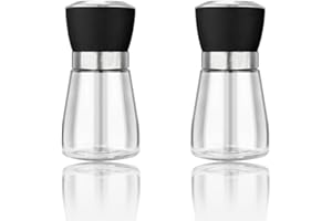 BAOWUABJ Refillable Salt and Pepper Grinder, 2 Pcs Adjustable Manual Pepper Mill, Pepper Grinder with Plastic Lid, for Pepper, Salt and Spices, Fits in Home, Restaurant, Picnic (5.3in*2.5in)