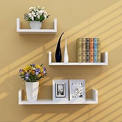 TANBURO 3 × Etagère Murale, étagère à livres, Etagère Suspendue Tablette, Murale Etagère Bibliotheque, étagère CD DVD murale Salon Design Rétro - Blanc (Type-02)
