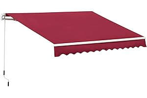 Outsunny 3.5x2.5m Manual Awning Window Door Sun Weather Shade w/Handle Thick Retractable Canopy Outdoor Garden Shield Red