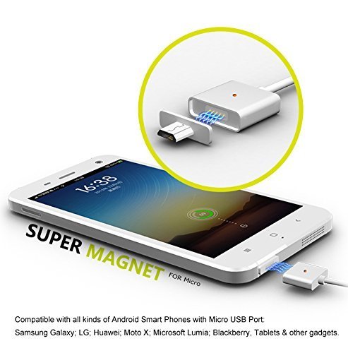 RedBad® „Fast Charging“ Magnetischer Micro USB Adapter für Android Handys & Tablets wie: Samsung Galaxy S7 / S7 Edge / S6 / S6 Edge / S6 Edge Plus / Note 5 / Note 4 / S5 / S5 mini / Alpha / Note Edge / Galaxy Tab / Huawe 3 / Nexus 6P / 5X / 5,Powerbank, Bluetooth Lautsprecher,Tablet und andere Geräte mit Micro USB Anschluss (Silber) - 2