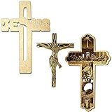 Incredible Gifts India Wooden Engraved Jesus Name on Cross for Christmas (Brown)-Set of 3