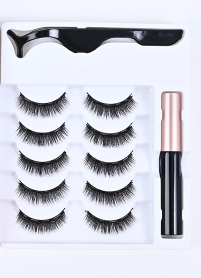 3D Manyetik 10 ADET Takma kirpik seti 5 Çift + Likit Eyeliner Yapıştırıcı ve Kirpik Cımbızı Hediye