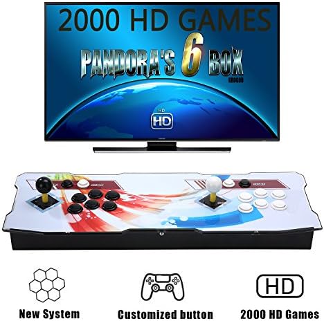 GroGoo [2000 HD Acrade Games] Pandora's Box 6 Arcade Video Game Console Unique System with 2000 Games, Customeried Buttons and Favourite List Function, 1280x720 Full HD, Advanced CPU