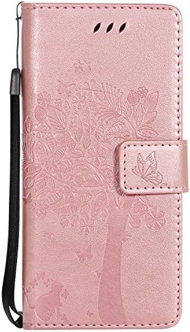Galaxy S8 Plus Case, WindTeco Bookstyle Embossed Tree Cat Butterfly PU Leather Case Wallet Flip Cover Magnetic Closure with Card Slots &amp; Stand Function Protective Case for Samsung Galaxy S8 Plus, Rosegold