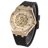 ManChDa Uhren, Herren Automatikuhren Klassische Mechanische Uhr Skeleton Zeitloses Design Mechanische Steam Punk Armband + Geschenkbox