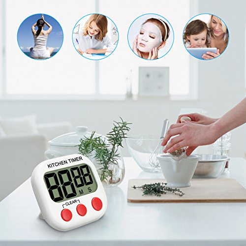 Digital Küchen Timer,EIVOTOR Elektronische Speicher Timer Digital Timer Erinnerung Kunststoff Küchenwecker Kurzzeitmesser Digitaler Kitchen Timer Magnetisch Stoppuhr Küchenuhr mit großem LED Bildschirm und Magnet und Alarm für Spiele Sport Büro Ruhen Studium und die Küche zum Kochen Backen(ohne Batterie) - 6