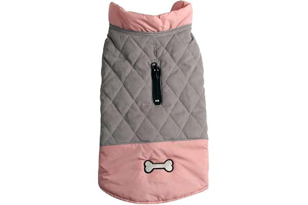 JoyDaog Manteau réversible pour chien de petite taille, imperméable et chaud, idéal pour l’hiver - Rose et gris, S