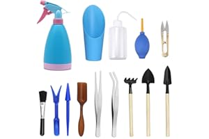 AMASAWA Mini Herramientas de Mano de jardinería(14 Pcs),Las suculentas Herramienta de Juego de Herramientas de jardinería,Incluyendo Las Tijeras de podar,hervidores de Agua y Botellas de Spray de Pala, etc.