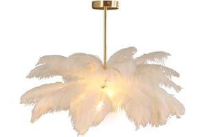 GUANSHAN Suspension en plumes d'autruche blanches Abat-jour et Lustre Lampe suspendue pour chambre à coucher, salon