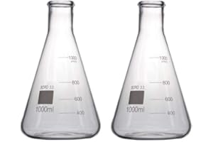 Rocwing - Termo Erlenmeyer cónico graduado de vidrio borosilicato 3.3 para laboratorio (1000 ml, 2 en un paquete)