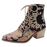 Rohrumfang: 35 cm SEHRGUTE Westernstiefel Cowboystiefel für Damen  Klassische Schnürstiefel Stiefeletten mit Spitzen Zehen  Biker-Stiefel mit quadratischem Blockabsatz, Größe 35-43 EU