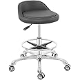 Nazalus Rolling Stool Adjustable Drafting Chair, Heavy Duty Metal Base with Back Support Foot Rest, for Office Home Shop Kitchen Beauty(Large)
