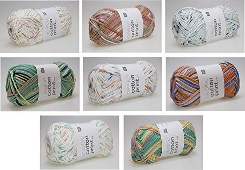 Rico-Design Creative Cotton Aran Print zum Stricken und Häkeln Häkelgarn 50 g/85 m 019 grün-orange - 2