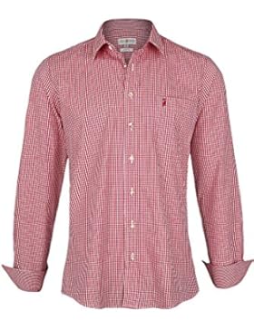 Herren Almsach Trachtenhemd Slim Fit kariert rot, Rot,