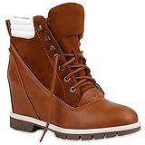  Damen Stiefeletten Keilabsatz Keilstiefeletten Profilsohle Schuhe 108115 Braun 40 Flandell