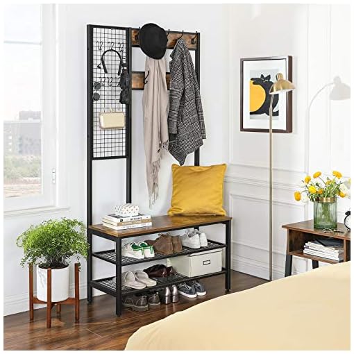 VASAGLE große Garderobenständer mit Sitzbank, Kleiderständer mit 9