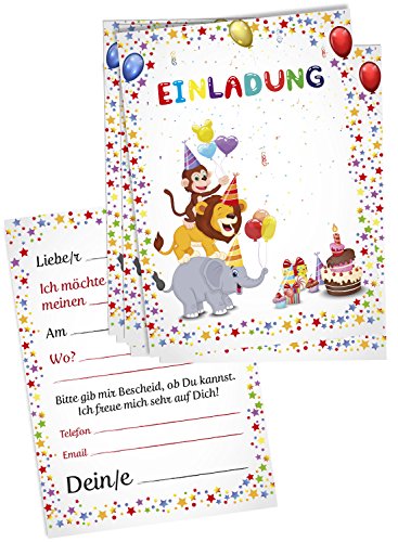 16 Einladungskarten zum Kindergeburtstag – Motiv Tier-Party – für Kinder, Jungen, Mädchen,Feier Geburtstagseinladungen im Set - 3