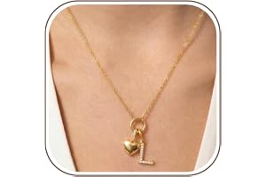 LOLIAS Hjärtkedja med bokstäver 14K guld bokstäver halsband rostfritt stål namnkedja namn och hjärta hänge personlig initial kedja bästa vän gåva smycken för kvinnor flickor