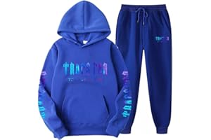 LIAOPUFUS Tuta Trap star da Uomo Jogging Sportiva Stampa 2 Pezzi Felpe con Cappuccio e Pantaloni Autunno Inverno