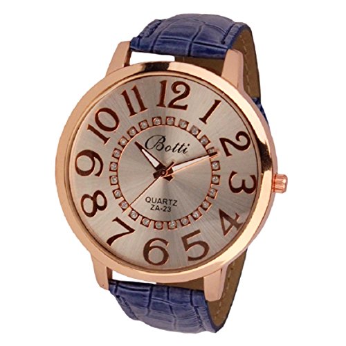 Culater® Frauen Dame groß Römer Zahlen Gold Zifferblatt Leder Quarzuhr Armbanduhr blau Culater® Frauen Dame groß Römer Zahlen Gold Zifferblatt Leder Quarzuhr Armbanduhr blau