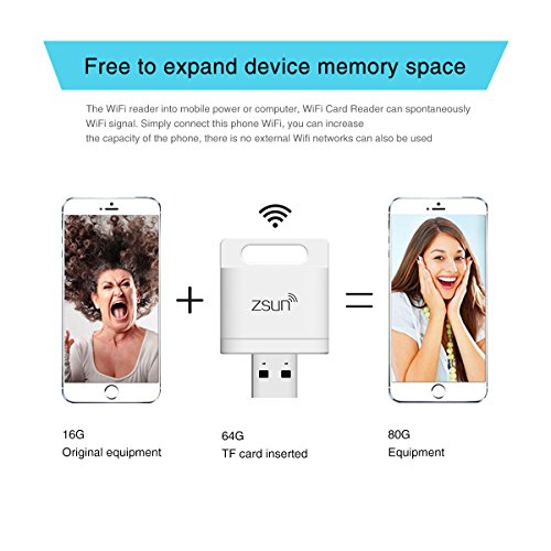 USB Kartenleser WiFi, Hizek USB Kartenlesegerät wireless TF card Memory Card Reader USB Flash Drive für iOS, Android and Windows System — Weiß - 3