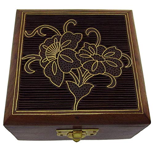 Preisvergleich Produktbild ShalinIndia Hölzernen Schmuckschatulle Handgefertigten Blumenkunst-Einlage