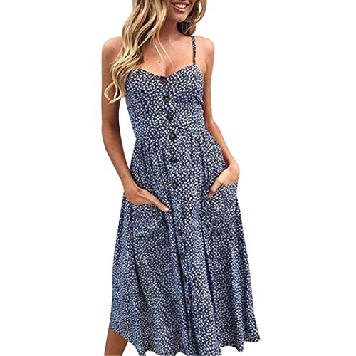 Preisvergleich Produktbild Damen Kleider Frauen Sexy Druckknöpfe aus Schulter ärmelloses Prinzessin Kleid Sommer Strandkleider von Xinan (XL, Marine)