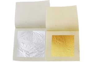 KIRIN 20PCS, Edible Gold Leaf, 24K Gold and Silver Leaf Foil Sheets Set, 4.33cm Gold and 6cm Silver Foil for Cake Decoration, Coffee, Chocolates and Gilding Arts Craft (Each 10 Sheets)