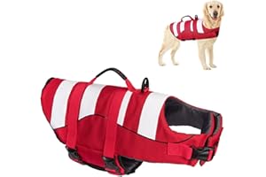 HJKIOPC Gilets de Sauvetage pour Chiens Gilet de Flottaison Animaux Réglable,Gilets de Flottaison pour Animal de Compagnie avec Souple Poignée Pet Life Jacket(Rouge,L)