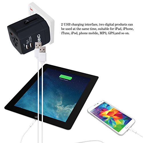 ARINO Reiseadapter Universal Reisestecker Adapter mit Dual USB Anschlüssen für Weltweit Reise über 150 Länder USA, UK, EU und Mehr (Schwarz) - 6
