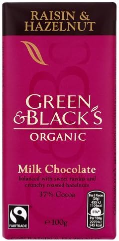 Green and Blacks Hazelnut & Raisins Milk Chocolate 100g