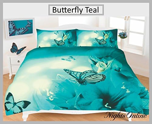 3D Animal Printed Duvet Cover & Pillow Case Sets, Quality Bedding All Sizes Available (Single, Butterfly Teal)