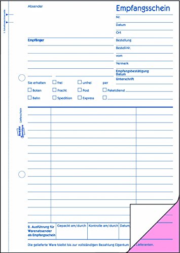 Avery Zweckform 726 Lieferscheine mit Empfangsschein, DIN A5, mit Empfangsschein, 2 x 50 Blatt, weiß, rosa - 2