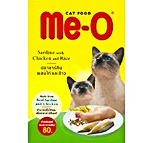 Me-O Adult Cat Food, Sardine with Chicken & Rice, 80 g (Pack of 12)
