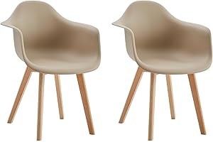GrandCA HOME Set of 2 Dining Room Chairs, Nordic Kitchen Chairs with Beech Wood Legs, Modern Armchairs for Living Room, Office, Bedroom, Dining Room, Beige