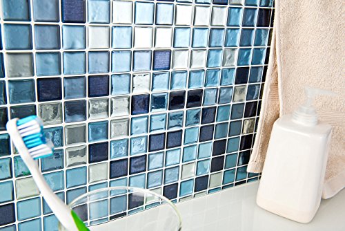 infactory Selbstklebende 3D-Mosaik-Fliesenaufkleber „Aqua“, 26 x 26 cm, 3er-Set - 6