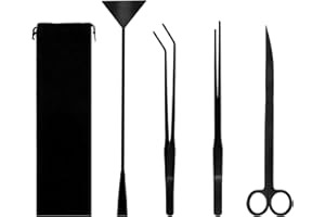 FUNNYTEK Terrarium Tools Set, 4 in 1 Aquarium Aquascape Tools Starter Kit Anti-Rust Aquatic Plant Stainless Steel long Tweezers Scissors Spatula Tool Set for Aquarium Plants Clean Fish Tank Sets,Black