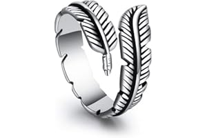 Aukmla Anillo de plata con diseño de plumas, estilo vintage, con ala de ángel, anillo abierto ajustable para boda, compromiso, eternidad, para mujeres y niñas