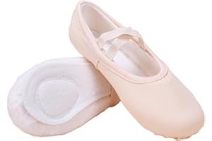 SAXREL Canvas Girls Ballet Shoes Soft Practice Dance Shoes Elastic Strap Shaped Kid Ballet Slippers Lightweight Split Soles Kids Shoes Slip-On Exercise Footwear