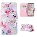 Produktbild Misstars Ledertasche für Huawei Y6 2018, Premium PU Flip Wallet Cover Handyhüllen TPU Silikon Innen Bumper Rosa Blumen Muster Schutzhülle mit Kartenfach Magnetverschluss und Standfunktion Klapphülle für Huawei Y6 2018 / Honor 7A