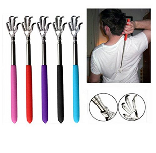 ELEGIANT Verstellbar Ausziehbar Rückenkratzer bis 58 cm Kratzhand Teleskop Stiel Edelstahl Massage PVC Griff 8.4''~22.6'' Geschenk Schwarz