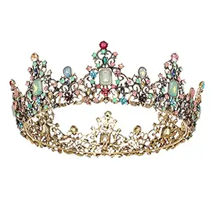 SWEETV Jeweled Baroque Queen Crown - Rhinestone Wedding Crowns and Tiaras for Women, Costume Party Hair Accessories with Gemstones