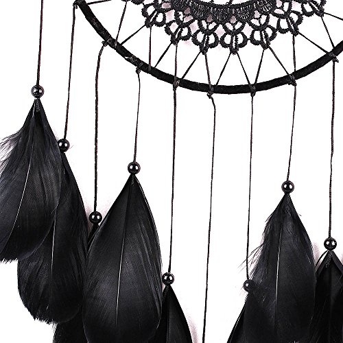 HuaYang Handgefertigt Feder Spitze Traumfänger Netz Hängend Deko Schwarz - 5