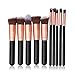 Ammiy® 10 Pcs Makeup Brush Set Professional Handle Premium Synthetic Kabuki Foundation Blending Blush Concealer Eye Face Liquid Powder Cream Cosmetics Lip Brush Tool Brushes Kit (Black-rose gold)
