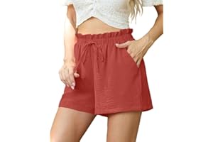 PrinStory Womens Summer Shorts Lightweight Elastic Waist Drawstring Beach Shorts Causal Ladies Shorts with Pockets for Holiday Beach