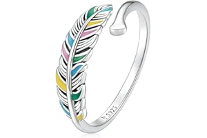 Qings Regulowany otwarty pierścionek srebrny - uroczy czarny niedźwiedź kolorowy piórko liście oświadczenie o zwierzętach pierścionki do układania w stosy, pierścienie CZ, gałki, ręcznie robiona