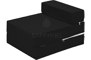 IKB Fold Out Guest Single Chair Z Bed Futon Sofa for Adult and Kids folding mattress (BLACK)