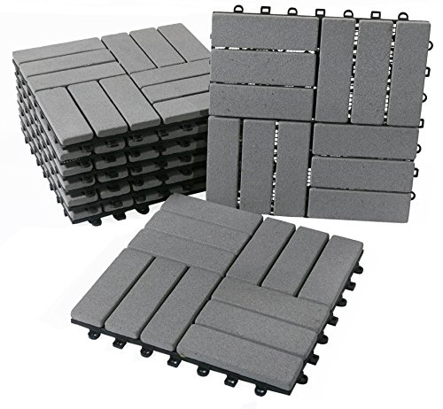 BodenMax® Sandstein Naturstein Click Bodenfliesen Set 30 x 30 cm Terrassenfliesen sand stone Terrassenplatte Stein Fliese anthrazit Klickfliesen grau (8 Stück)