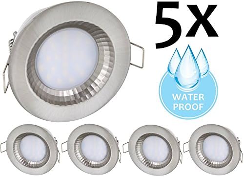 Pack of 5 IP54 recessed spotlights, LED, 230 V, 5 W, 460 lumens, aluminium, high-pressure die-cast, BCD Ø 68 mm, day white, 4000 K